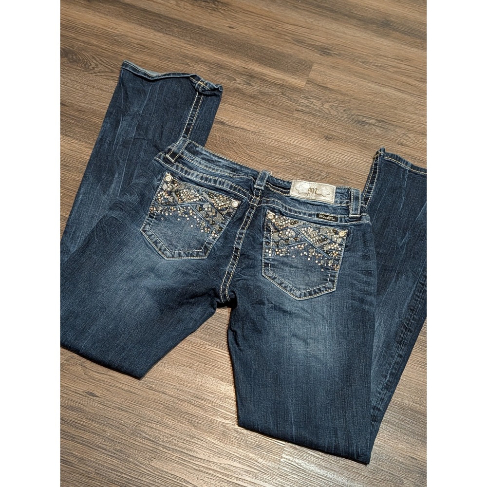 Miss Me Women's Dark Blue Boot Cut Jeans with Embellished Back Pockets